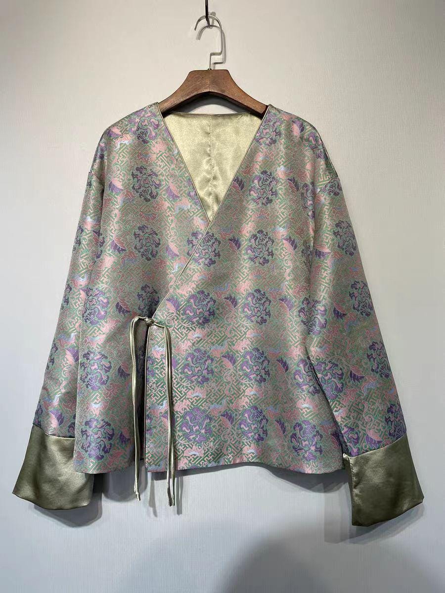Chaqueta de seda Song, Traje de chaqueta chino Tang, Brocado de Peonía de la Longevidad,Ropa china vintage,Chaqueta de ceremonia tradicional