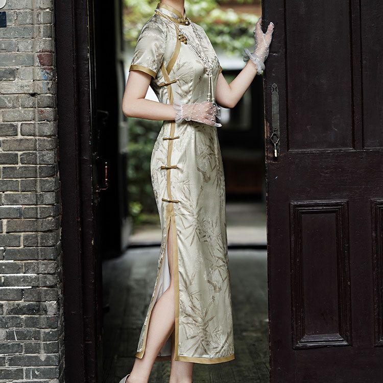 Vestido Qipao Chino Vintage, Cheongsam Elegante para Ceremonia de Té, Invitada de Boda o Regalo para Ella, tallas M-4XL