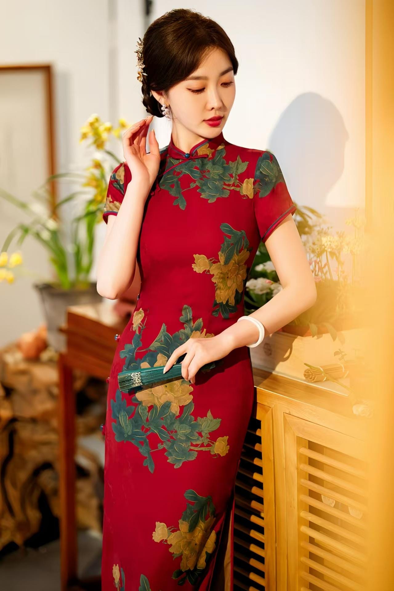 Qipao de Seda, Elegante Vestido Cheongsam, Vestido Oriental Vintage, Traje Tradicional Asiático, Vestido de Boda, Traje Formal Chino, M-4XL