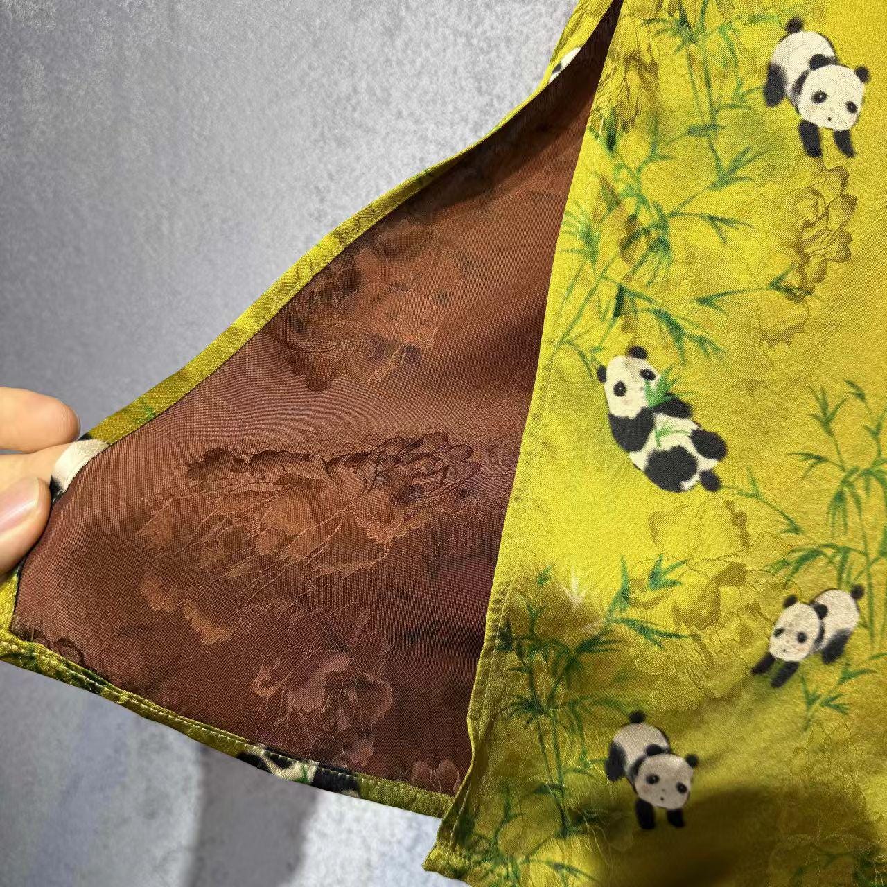 Falda con estampado de panda, Falda midi de satén chino, Falda recta con abertura, Falda estilo Qipao de inspiración vintage, falda midi