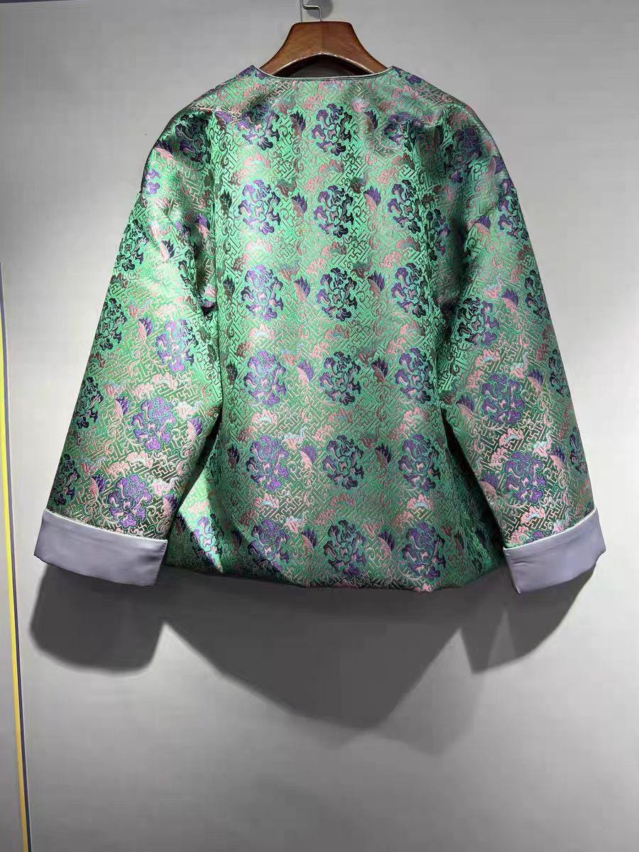 Chaqueta de seda Song, Traje de chaqueta chino Tang, Brocado de Peonía de la Longevidad,Ropa china vintage,Chaqueta de ceremonia tradicional