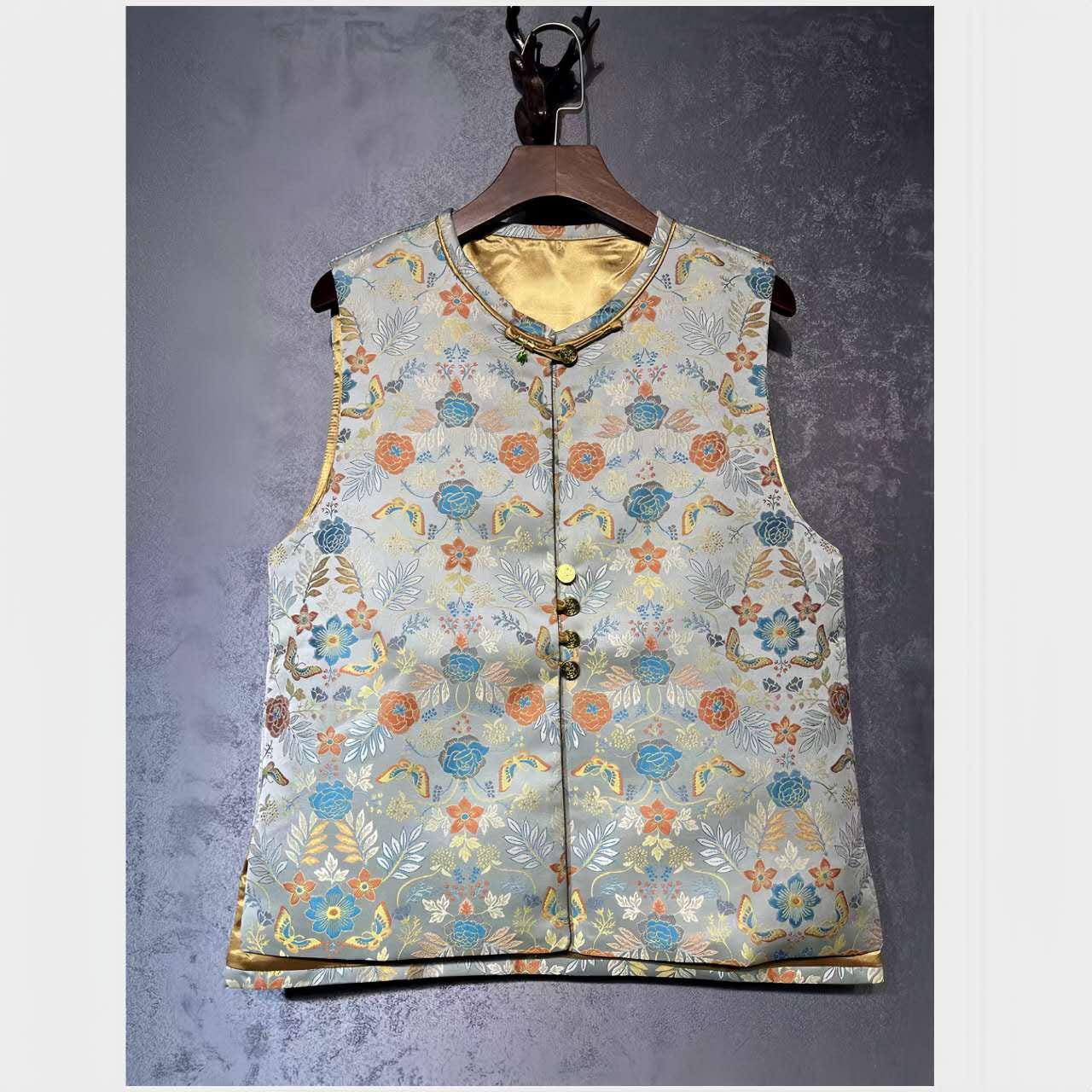 Chaleco Song Brocado, Chaleco Floral Chino, Chaleco Estampado Oriental,Hanfu Estilo Vintage,Regalo para Ella,Trabajo diario/Ceremonia del té