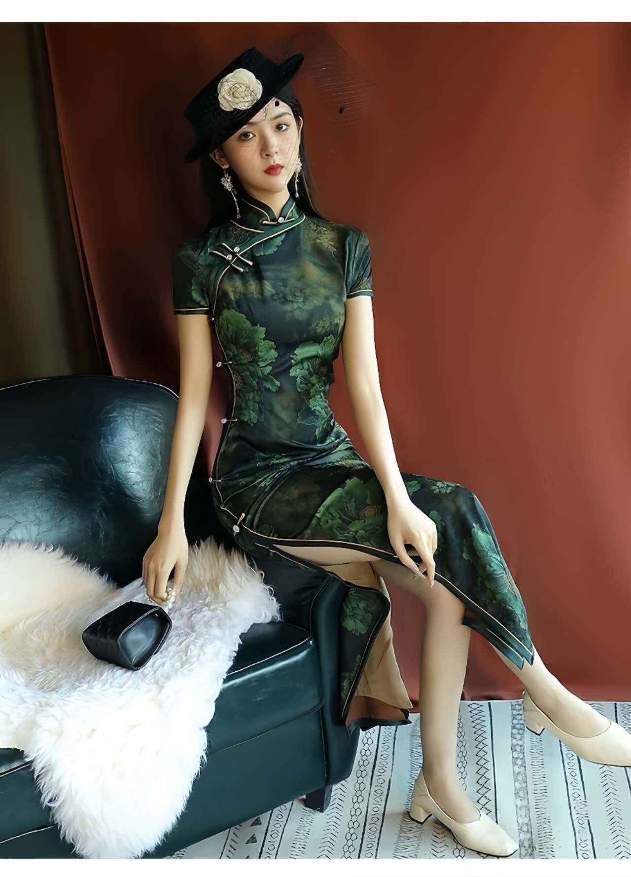 Vestido Qipao Vintage | Elegante Vestido Cheongsam | Vestido Chino de Brocado de Seda | Traje de Noche Oriental
