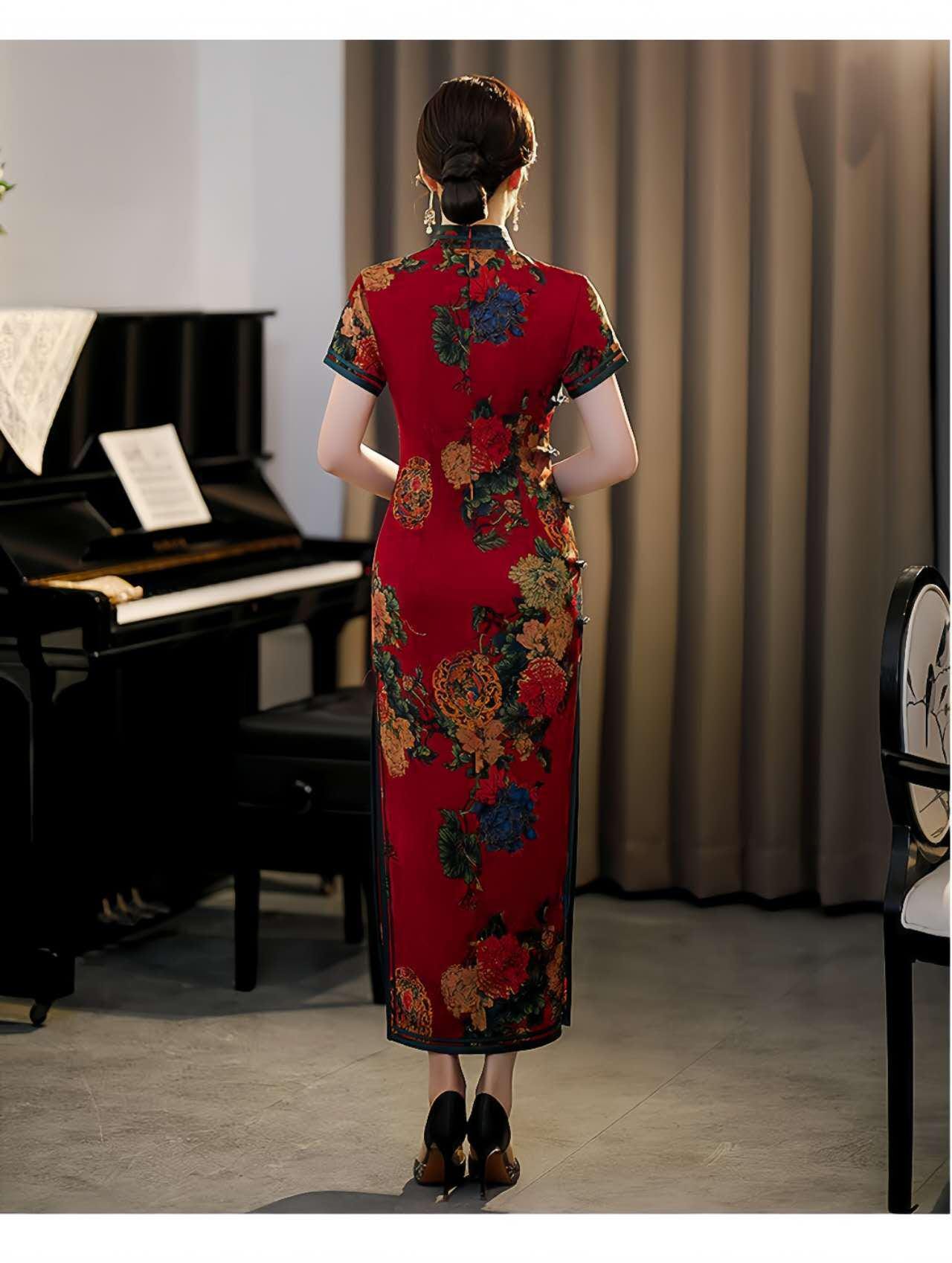 qipao elegante rojo, vestido vintage oriental, ropa cheongsam fiesta, Vestido Vintage Elegante para Té, regalo madre elegante, retro