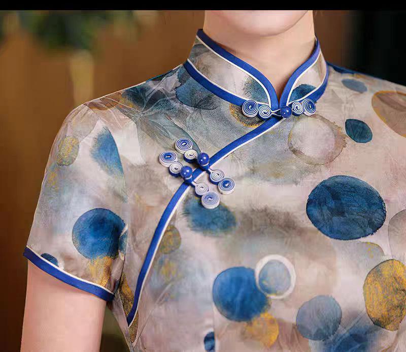 Vestido Qipao de Lunares, Vestido Chino Vintage de Lunares, Qipao Chic de Oficina, Vestido Estilo Asiático Moderno, Qipao Clásico para Mujer