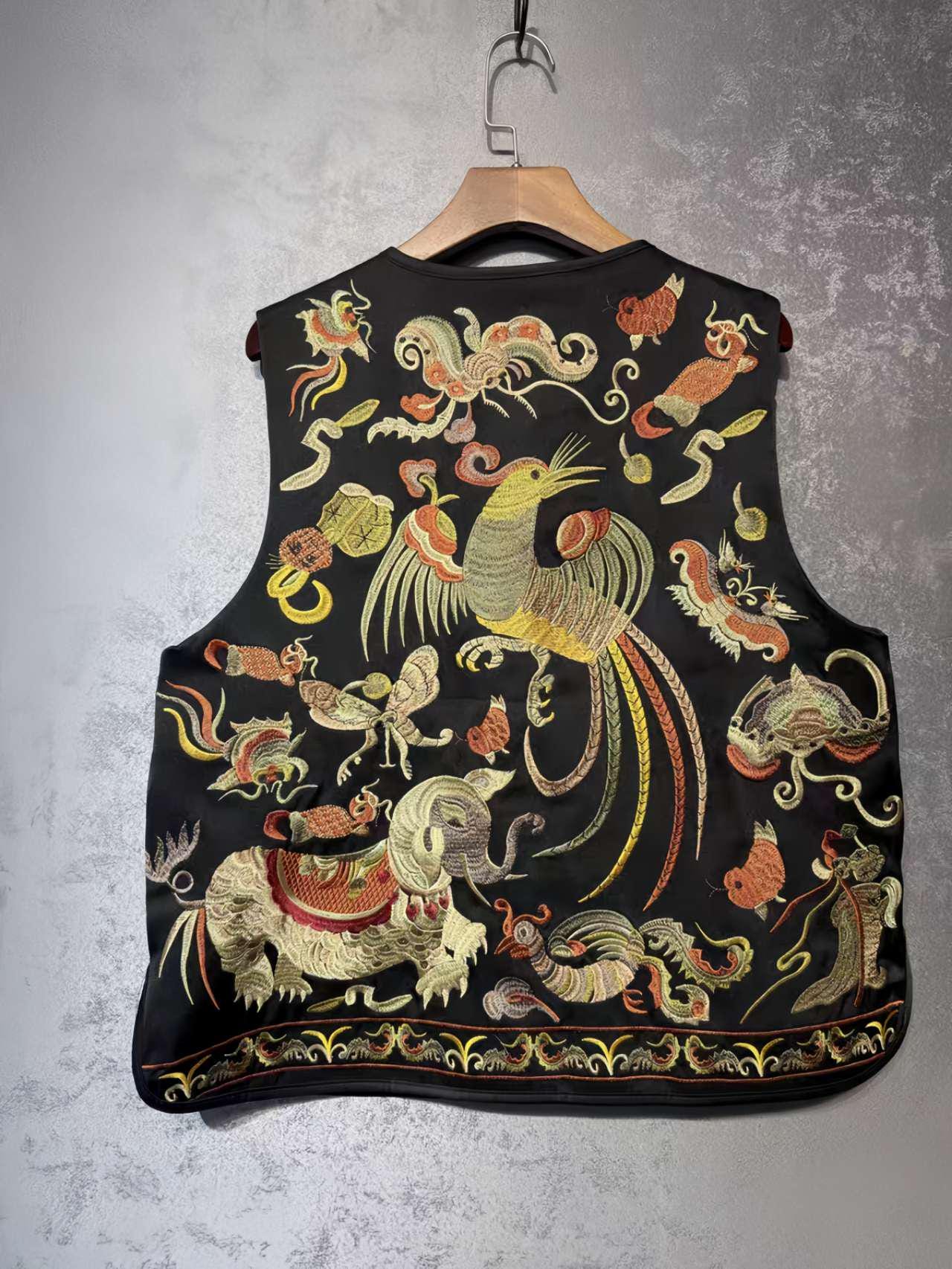 Chaleco Vintage Chino con Bordado Artesanal, Chaleco Estilo Hanfu con Flores y Aves, Regalo Único para Ella, Trabajo diario/Ceremonia del té