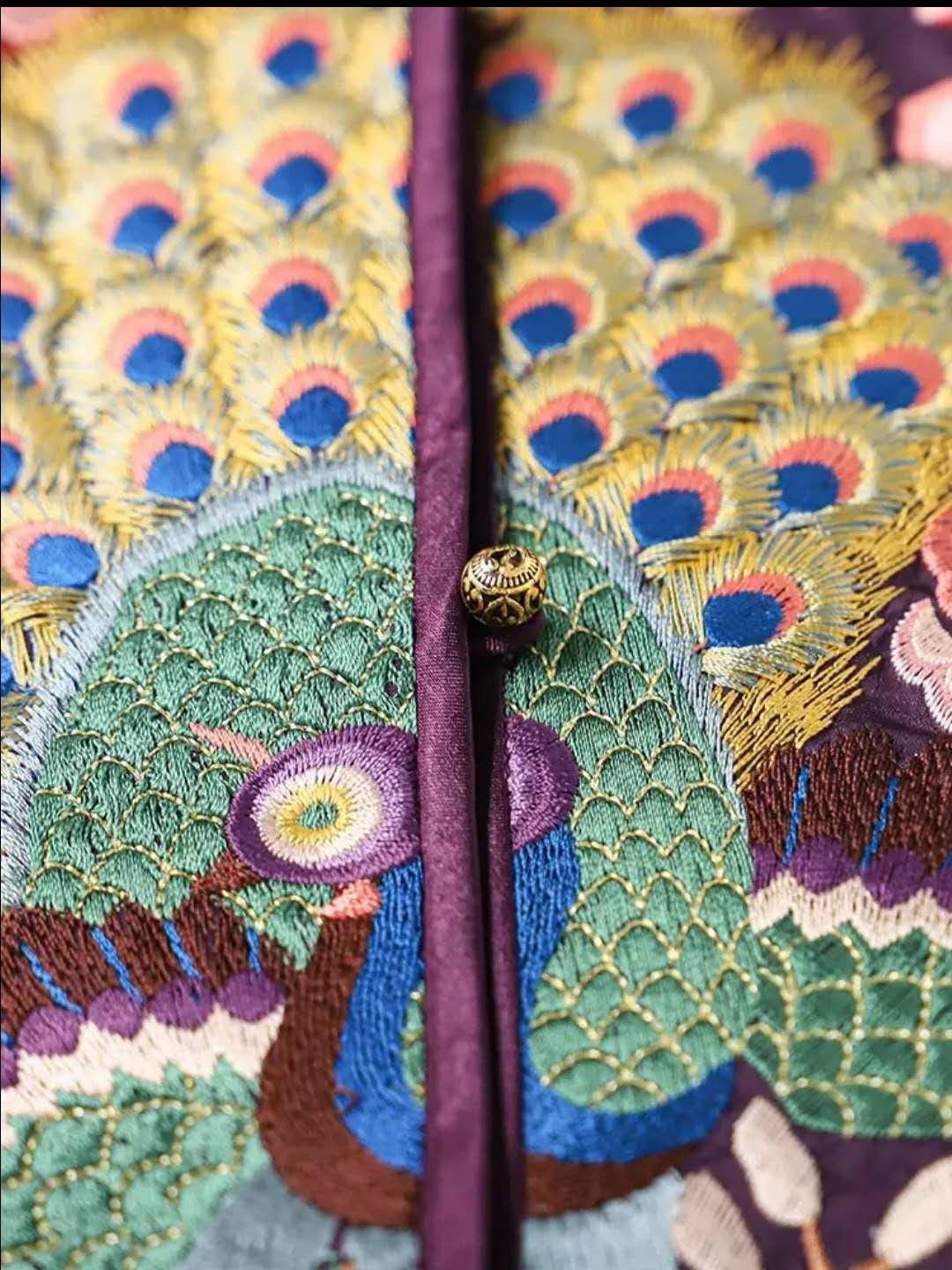 Chaleco Vintage Chino con Bordado Artesanal, Chaleco Estilo Hanfu con Flores y Aves, Regalo Único para Ella, Trabajo diario/Ceremonia del té