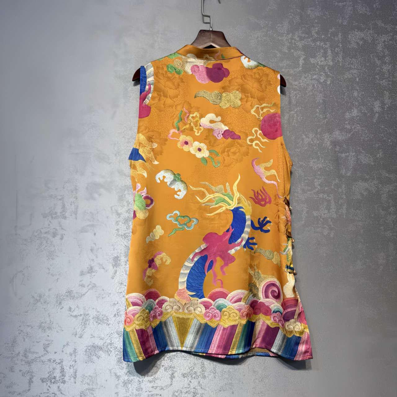 Top de Seda Qilin, Chaleco Bestia Mítica, AoDai Dinero Viejo, Blusa Vintage, Regalo Único para Ella,Trabajo diario/Ceremonia del té,vintage