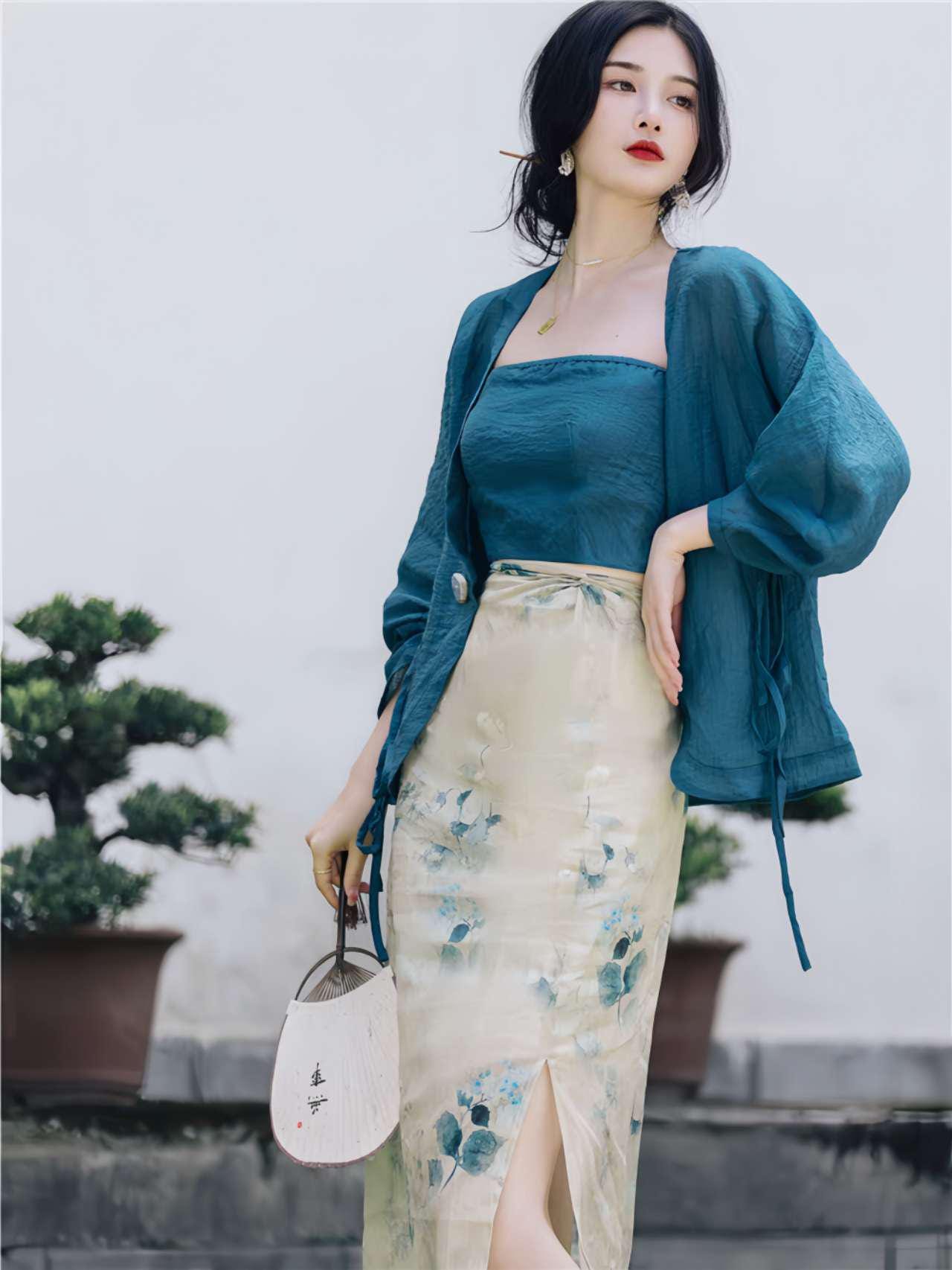 Conjunto de 3 piezas de Hanfu, Conjunto chino de verano, Conjunto etéreo de hadas, Vestido artístico de Hanfu, Conjunto fotográfico de Hanfu