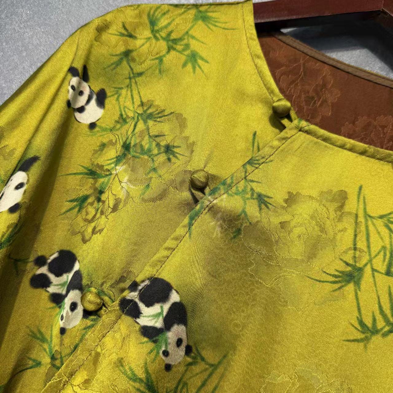 Falda con estampado de panda, Falda midi de satén chino, Falda recta con abertura, Falda estilo Qipao de inspiración vintage, falda midi