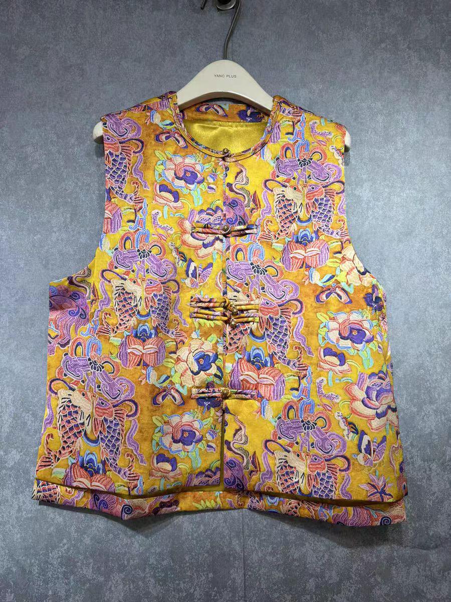 Chaleco Vintage Chino, Chaleco Estilo Retro Tang Suit, Top Brocado, Blusa Vintage, Regalo Único para Ella,Trabajo diario/Ceremonia del té