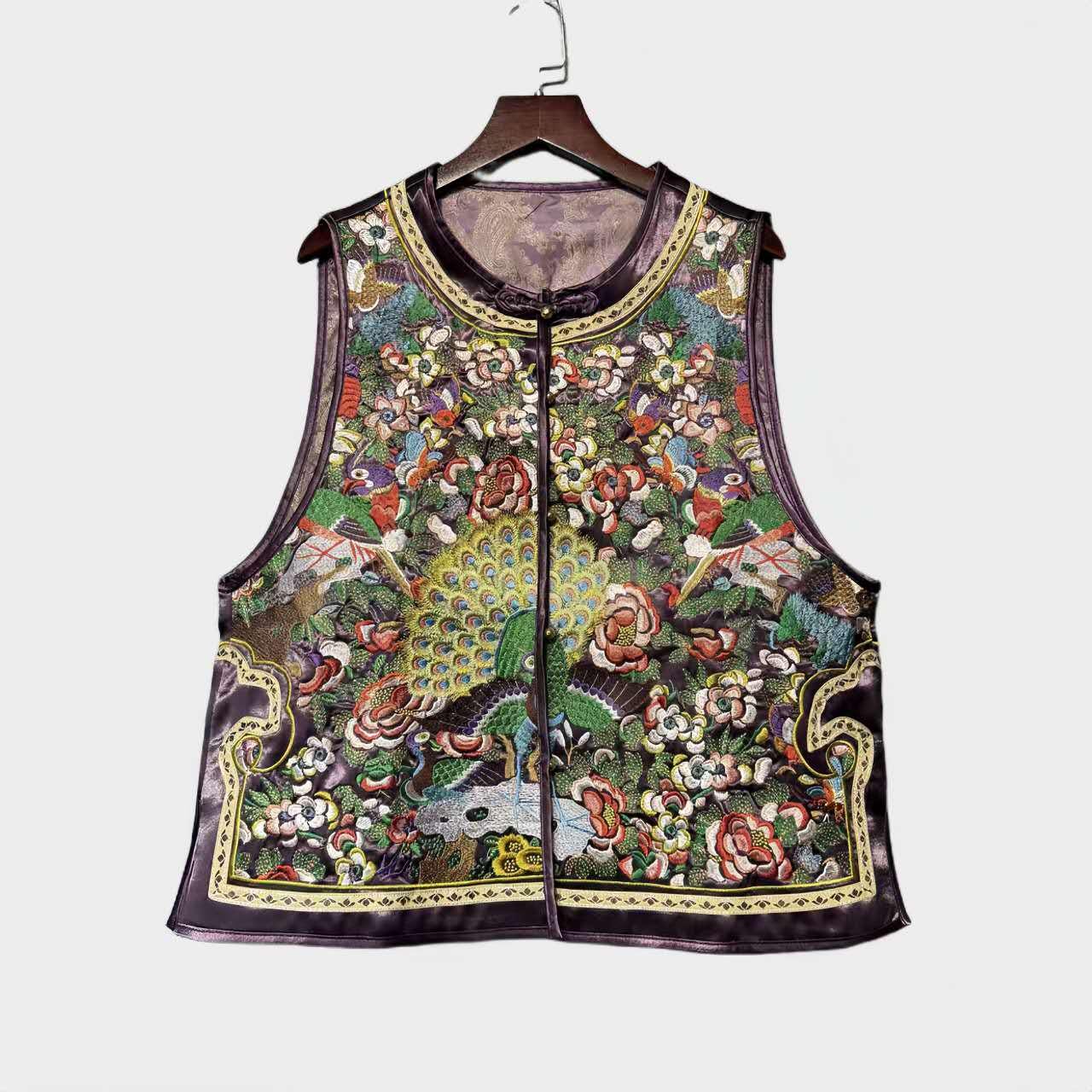 Vintage Chinese Embroidery Vest, Hanfu Style Waistcoat with Flowers and Birds, Unique Gift for Her, Daily Work/Tea Ceremony