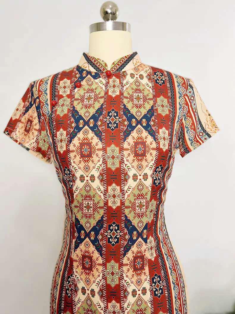 cheongsam retro para mujer, vestido chino étnico, vestido qipao bohemio, regalo elegante para mamá, Vestido Vintage Elegante para Té