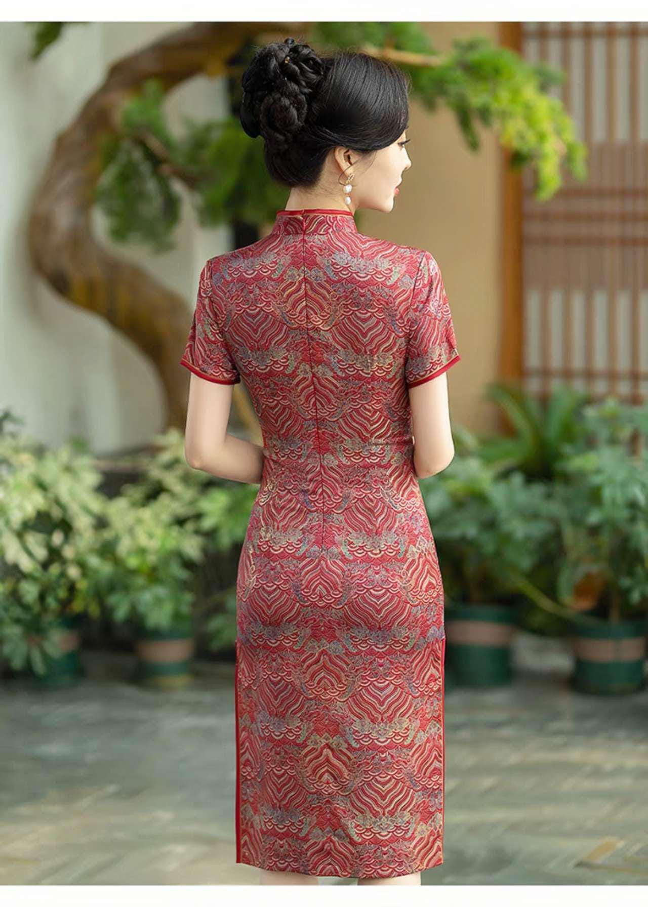 Red Brocade Qipao, Elegant Cheongsam Dress, Vintage Chinese Dress, Oriental Cocktail Dress, Retro Wedding Qipao, Plus Size L-5XL