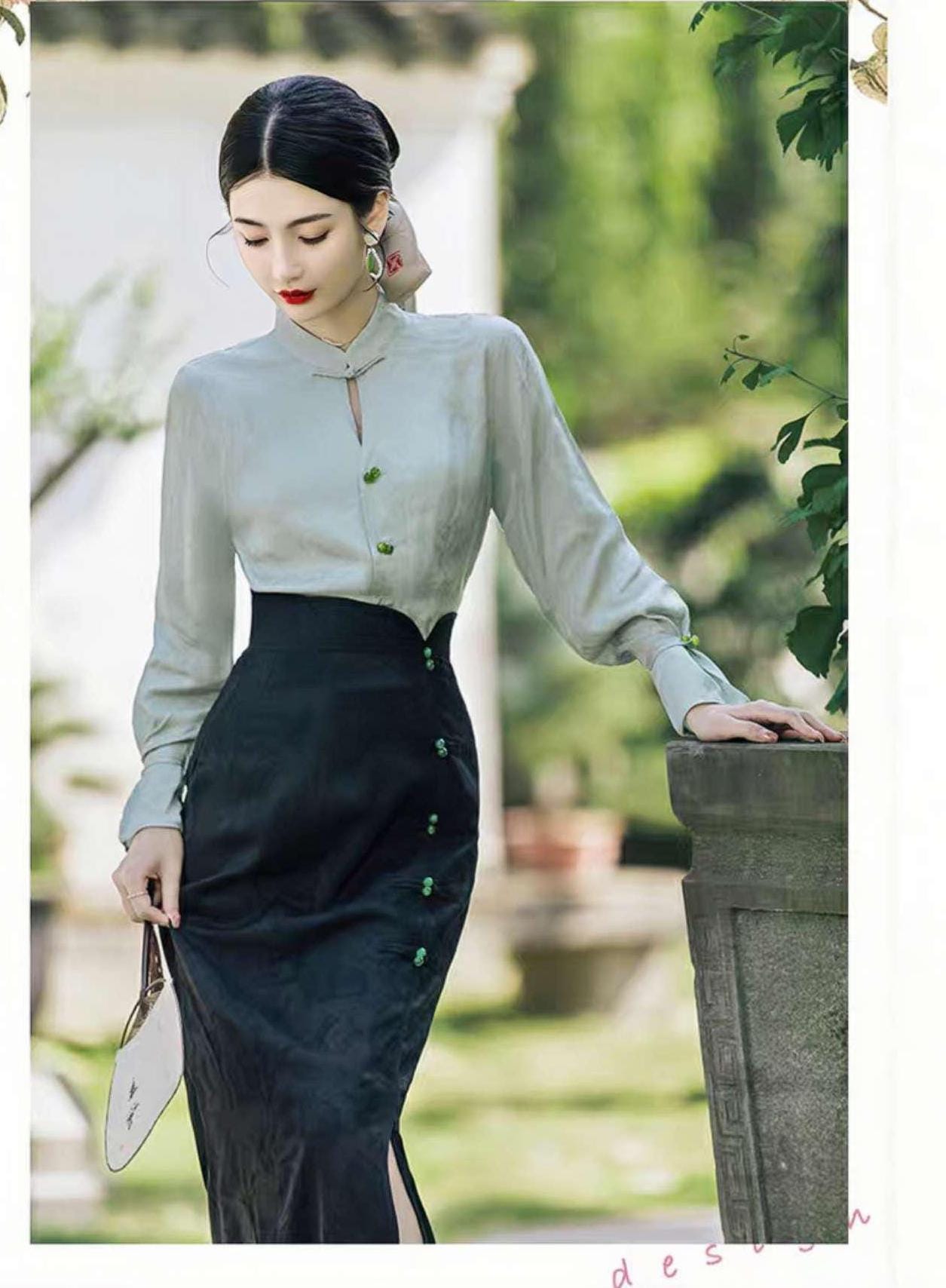 Traje chino de oficina,moderno traje Hanfu,elegante blusa Tang,moda asiática vintage,traje para la ceremonia del té,ropa de trabajo cultural