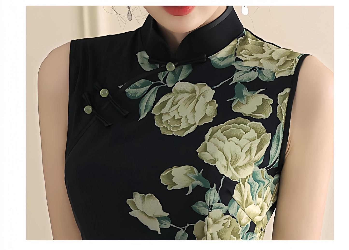 Qipao Floral Sin Mangas – Vestido Cheongsam de Malla Suiza – Elegante Vestido Chino para Fiesta de Té – Moda Asiática Vintage