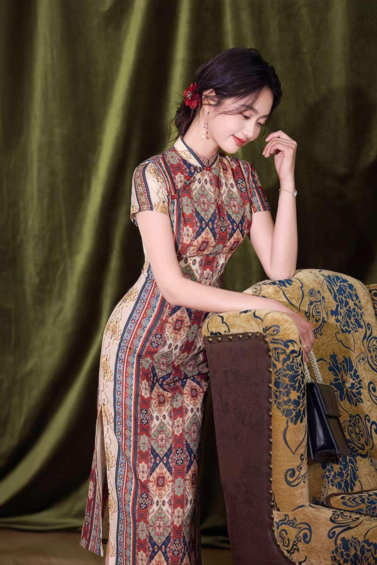 cheongsam retro para mujer, vestido chino étnico, vestido qipao bohemio, regalo elegante para mamá, Vestido Vintage Elegante para Té