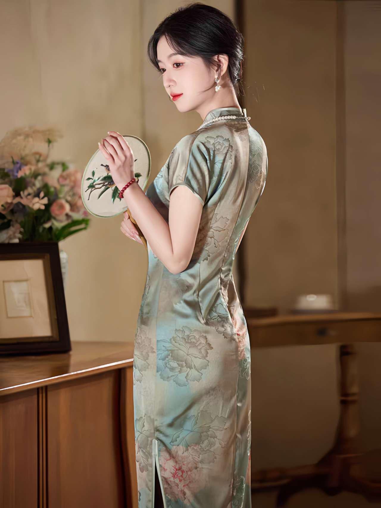 Qipao con Cuello de Gota de Agua, Cheongsam Vintage, Qipao con Aspecto de Seda Suave, Qipao Primavera Verano, Vestido Tradicional Chino