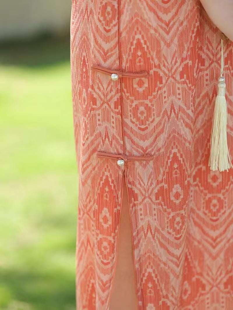 Long Youth Dress, Eight-Button Bamboo Fiber Dress, Elegant Mandarin Collar Dress, Summer Chinese Party Dress, Gift