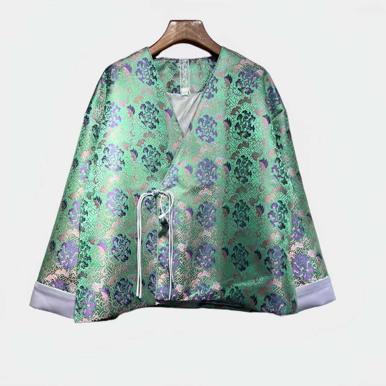 Chaqueta de seda Song, Traje de chaqueta chino Tang, Brocado de Peonía de la Longevidad,Ropa china vintage,Chaqueta de ceremonia tradicional