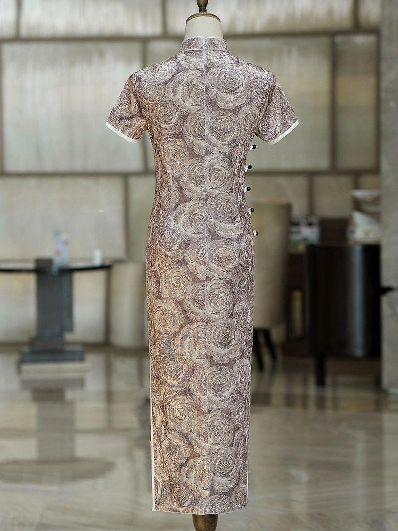 Cheongsam Chino Retro | Vestido Qipao de Terciopelo | Cheongsam Mandarín Vintage | Vestido Chino Elegante | Atuendo de Noche Tradicional