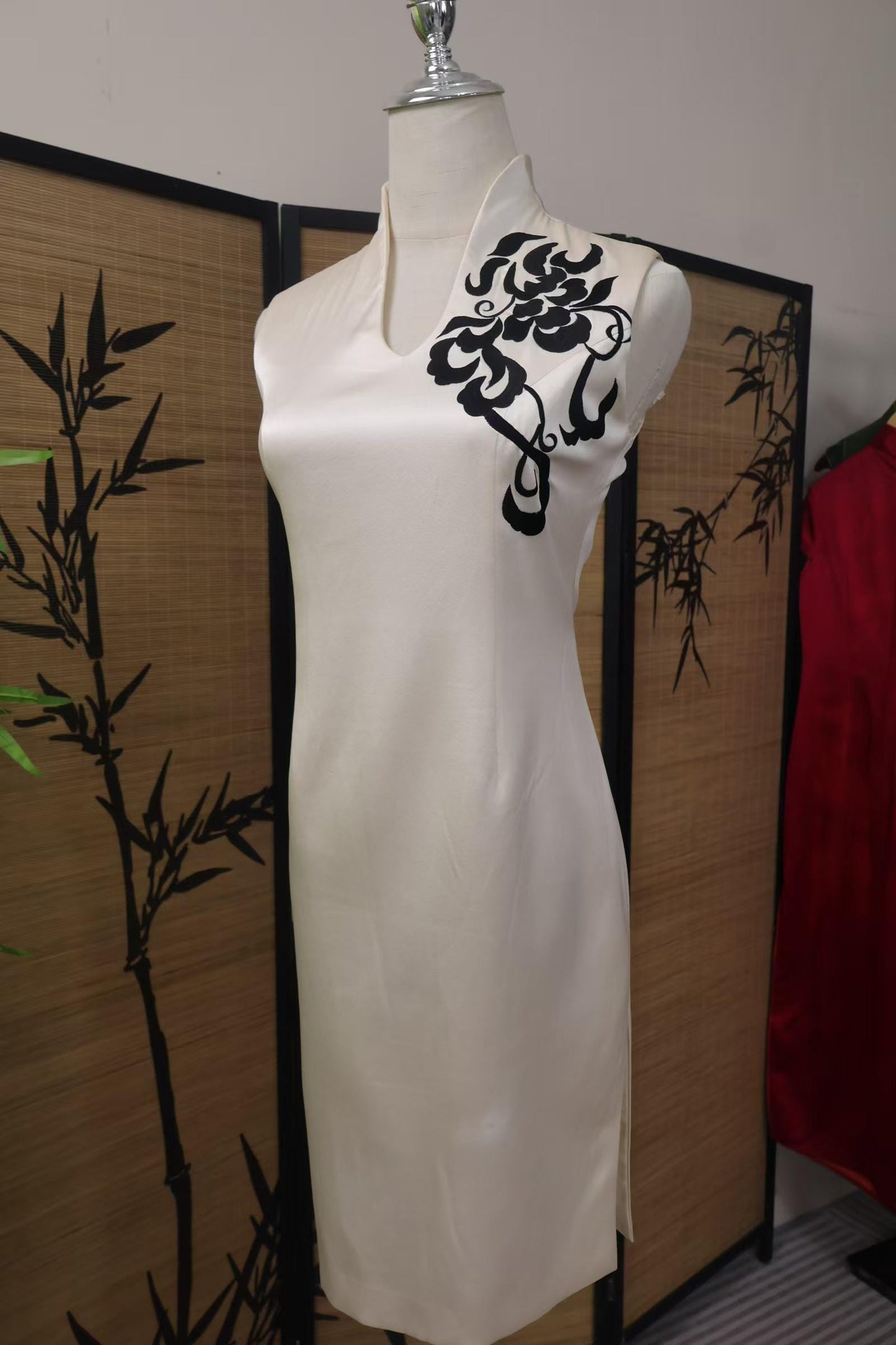 Cheongsam blanco, Vestido de seda chino a medida, Vestido de novia asiático minimalista, Vestido formal de seda de lujo,Vestido de alta gama