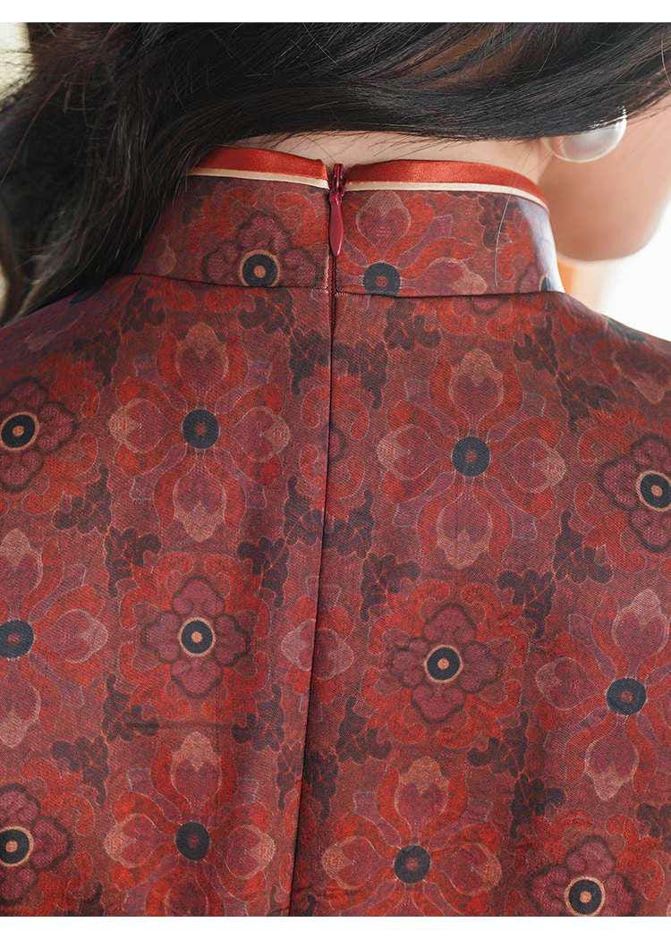 Vestido Qipao rojo, Cheongsam retro, Elegante vestido chino, Traje oriental vintage, Moda asiática tradicional,Vestido para Ceremonia del Té