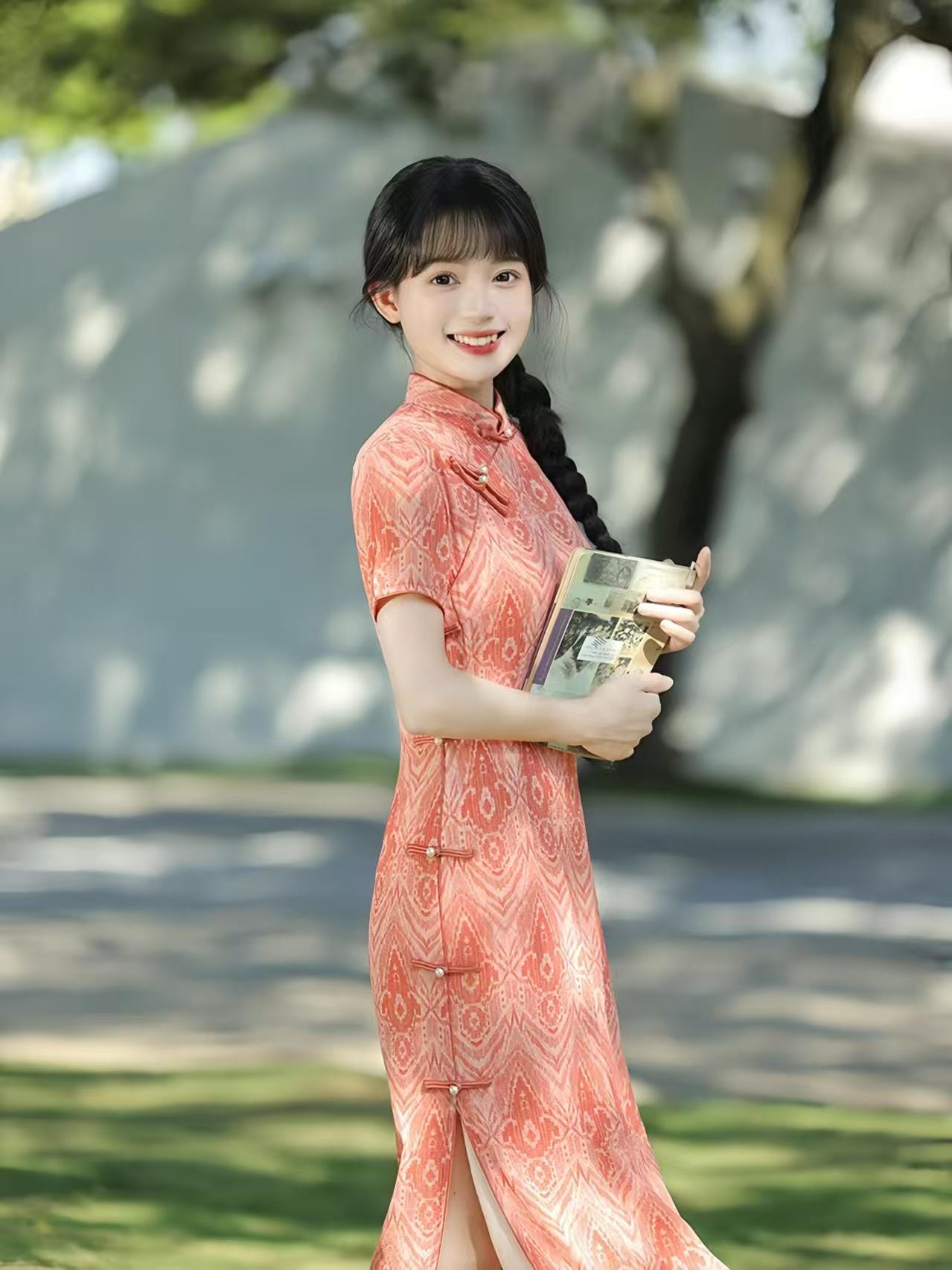 Long Youth Dress, Eight-Button Bamboo Fiber Dress, Elegant Mandarin Collar Dress, Summer Chinese Party Dress, Gift
