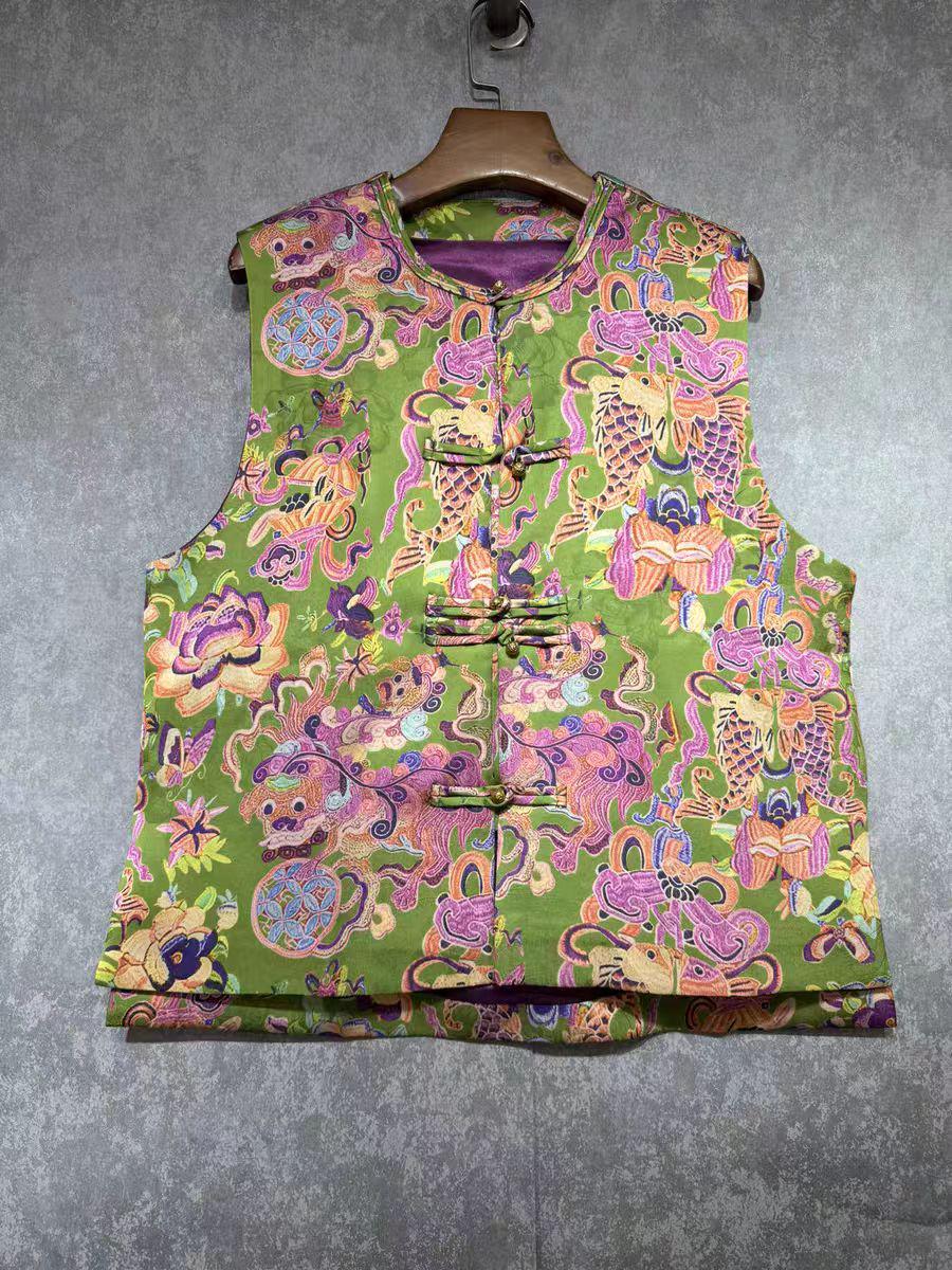 Chaleco Vintage Chino, Chaleco Estilo Retro Tang Suit, Top Brocado, Blusa Vintage, Regalo Único para Ella,Trabajo diario/Ceremonia del té