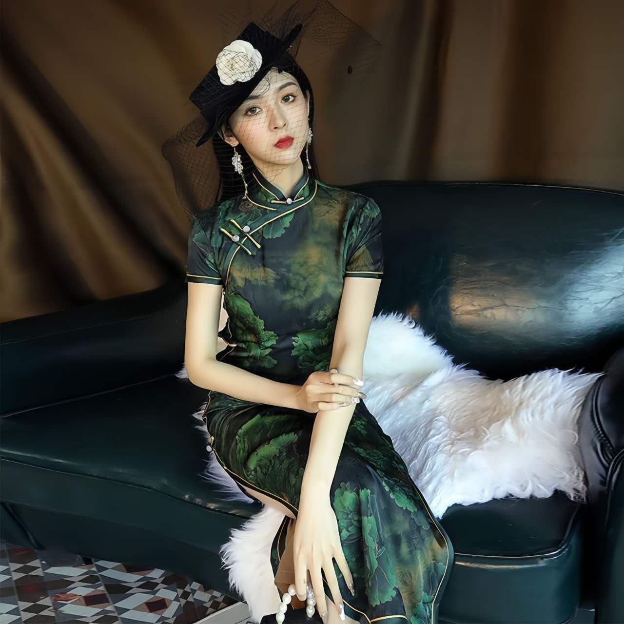 Vestido Qipao Vintage | Elegante Vestido Cheongsam | Vestido Chino de Brocado de Seda | Traje de Noche Oriental