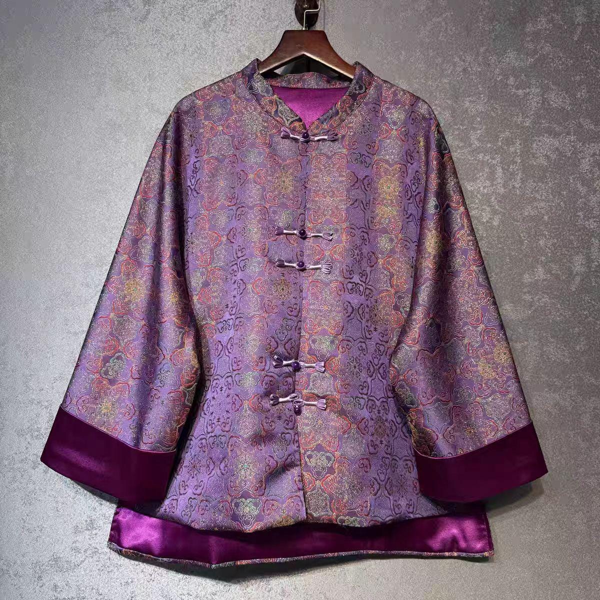 Chaqueta Tang de Brocado de Seda, Abrigo Chino Morado, Ropa Exterior de Brocado Song, Ropa de Festival Oriental,Elegante Top Asiático,regalo
