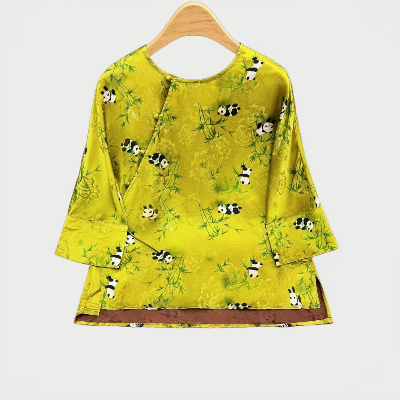 Falda con estampado de panda, Falda midi de satén chino, Falda recta con abertura, Falda estilo Qipao de inspiración vintage, falda midi