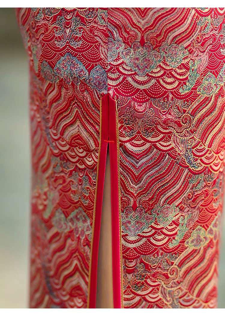 Red Brocade Qipao, Elegant Cheongsam Dress, Vintage Chinese Dress, Oriental Cocktail Dress, Retro Wedding Qipao, Plus Size L-5XL