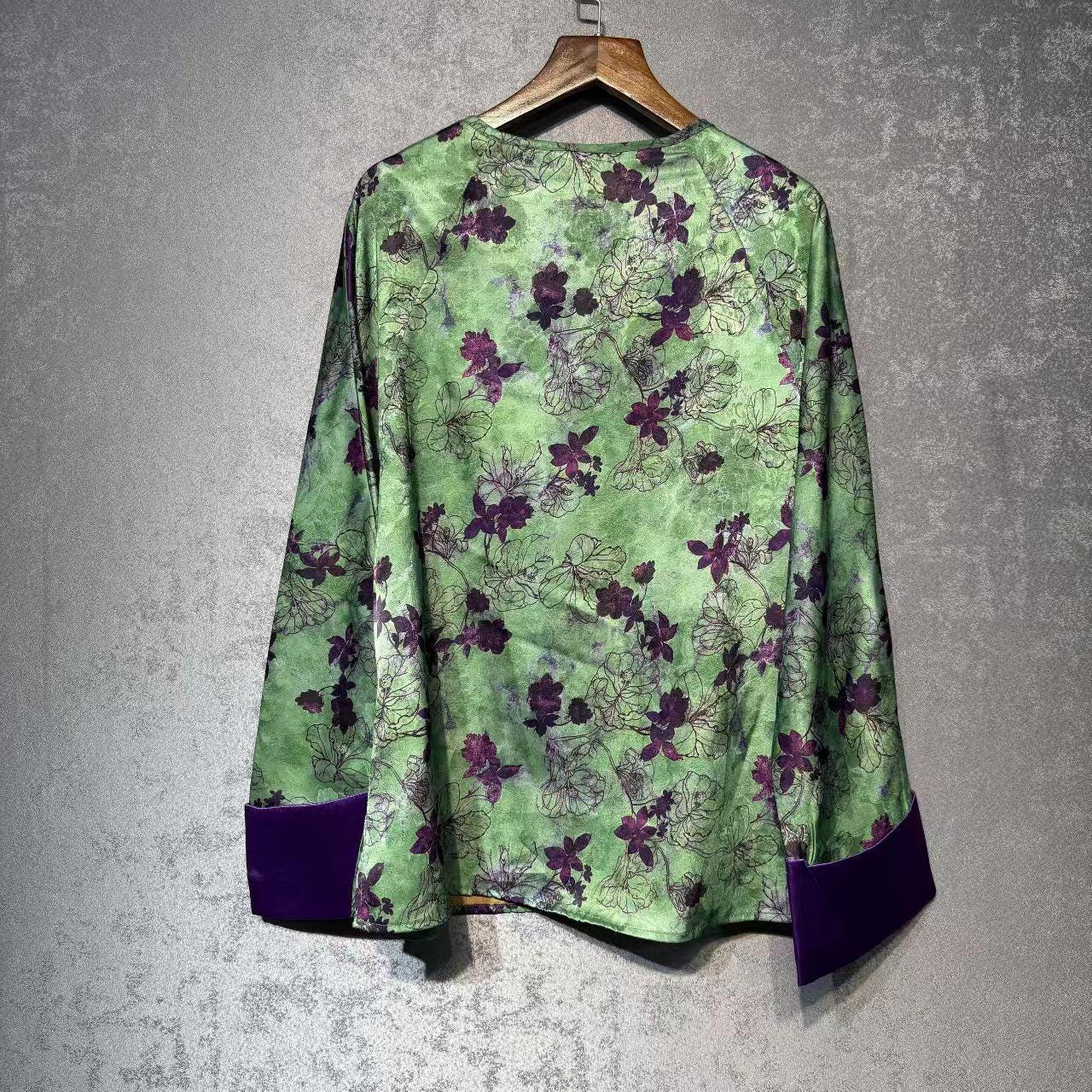 Top de seda, blusa china púrpura, camisa Hanfu vintage, ropa de herencia cultural, top boho holgado, blusa para trajes tradicionales, regalo