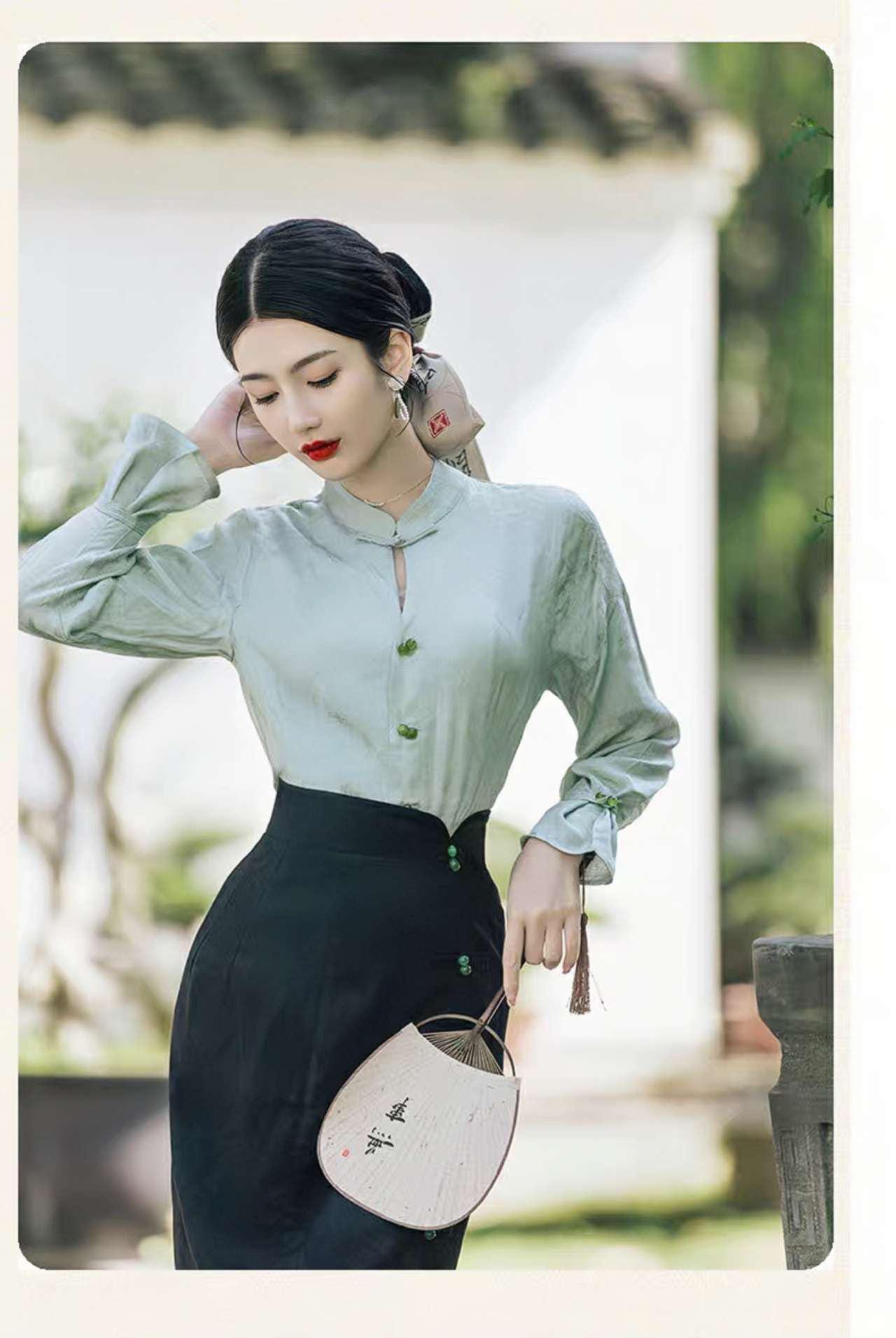 Traje chino de oficina,moderno traje Hanfu,elegante blusa Tang,moda asiática vintage,traje para la ceremonia del té,ropa de trabajo cultural