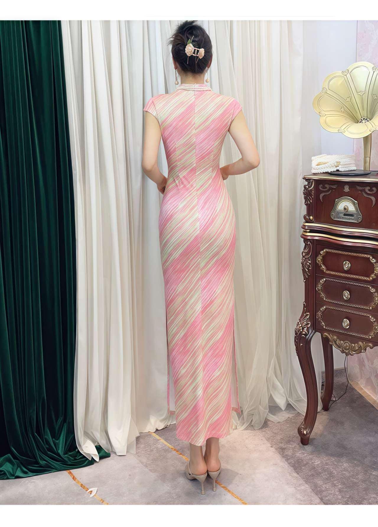 Vestido Qipao Rosa Retro - Cheongsam Romántico para los Días de Primavera Verano - Vestido Qipao Suave y Elástico - Regalo para Ella