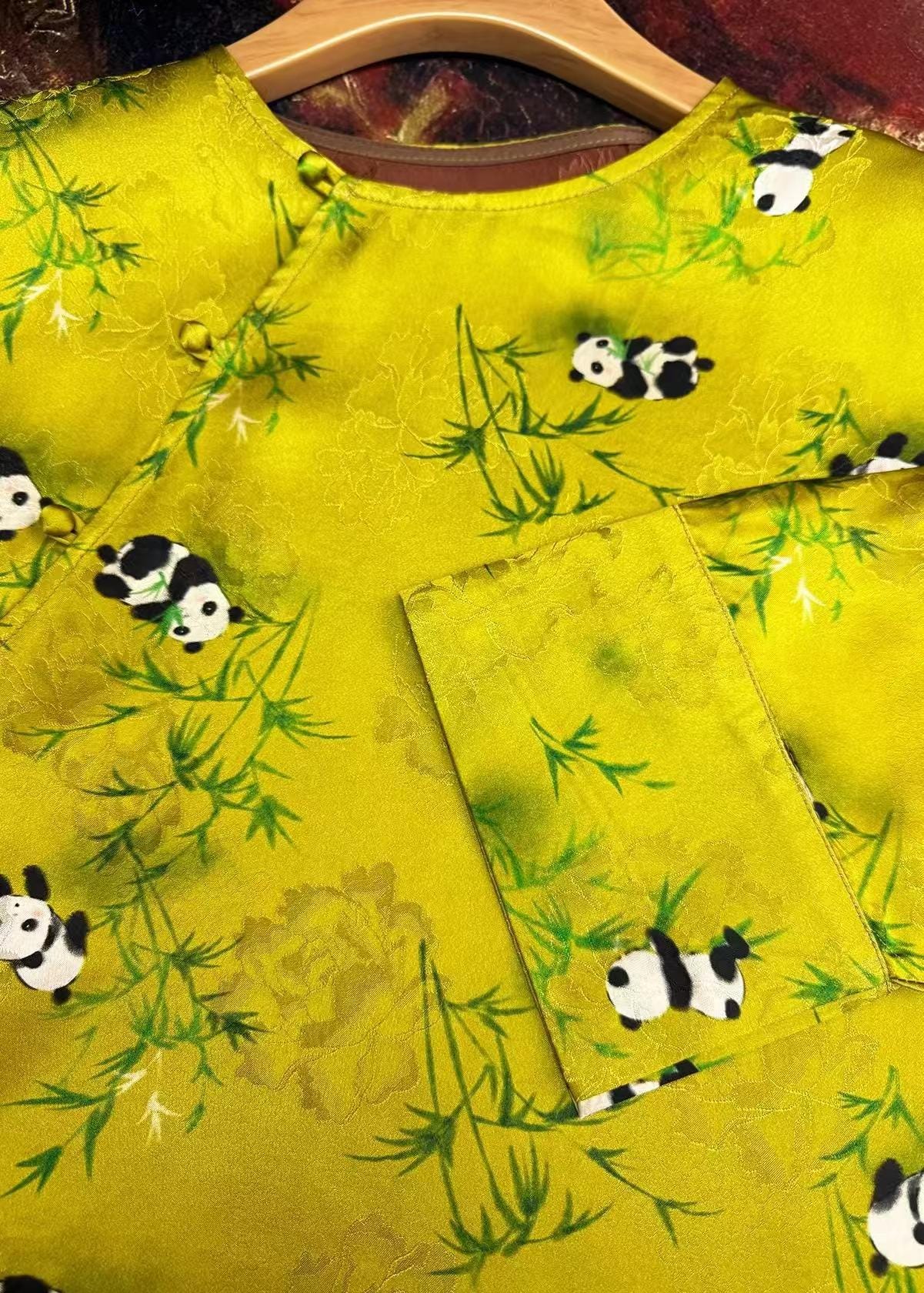 Falda con estampado de panda, Falda midi de satén chino, Falda recta con abertura, Falda estilo Qipao de inspiración vintage, falda midi