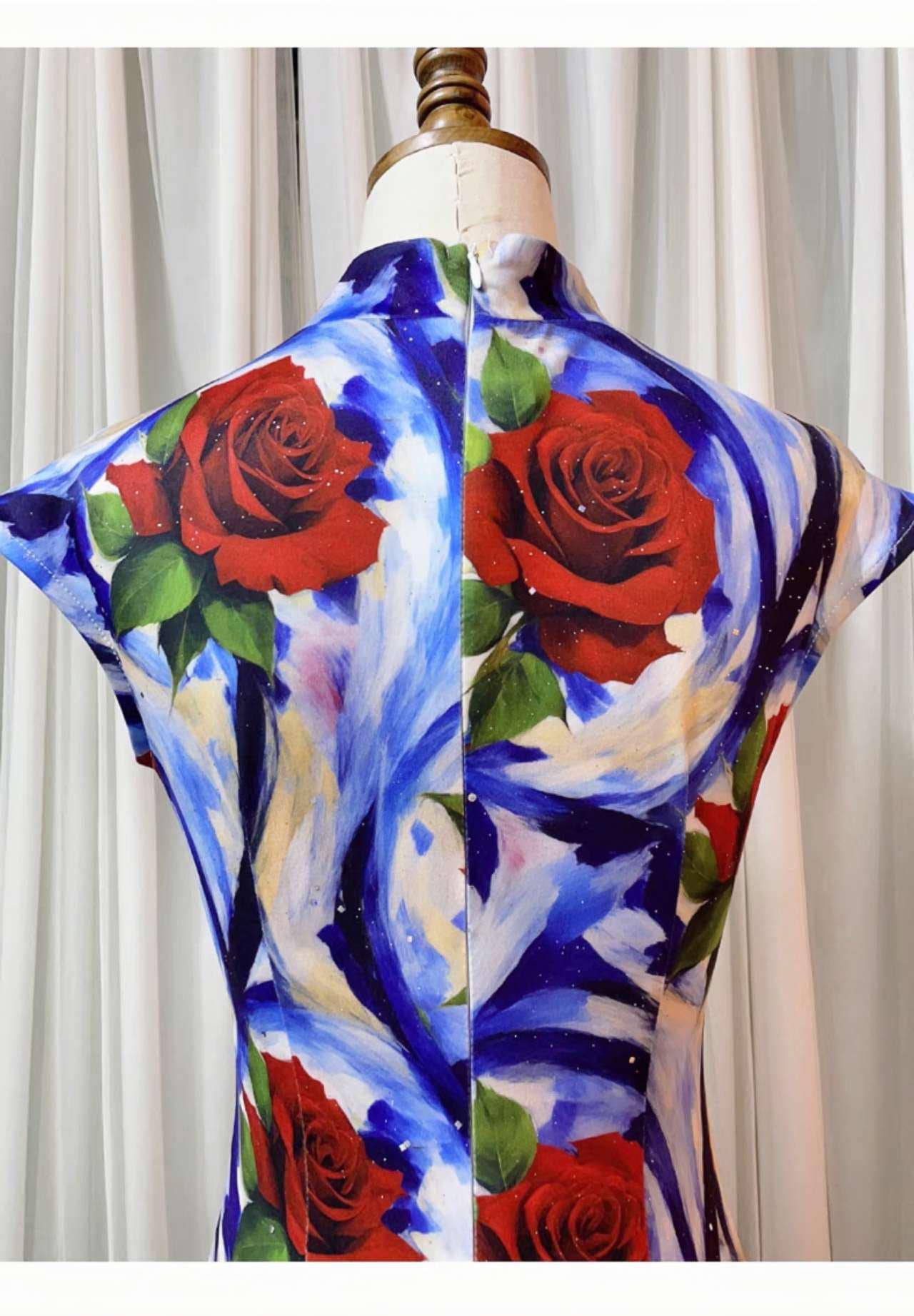 Pink Print Qipao Dress, Floral Chinese Cheongsam, Abstract Rose Red Dress, Modern Qipao for Party, Long Blue Red Oriental Dress
