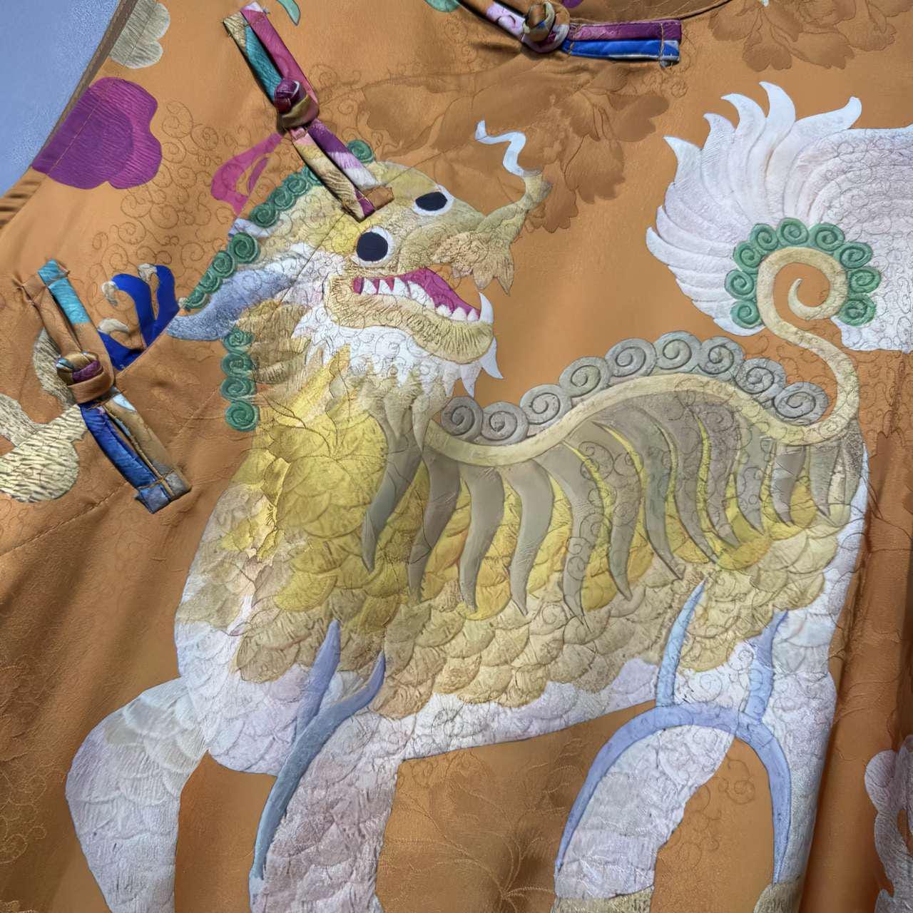 Top de Seda Qilin, Chaleco Bestia Mítica, AoDai Dinero Viejo, Blusa Vintage, Regalo Único para Ella,Trabajo diario/Ceremonia del té,vintage