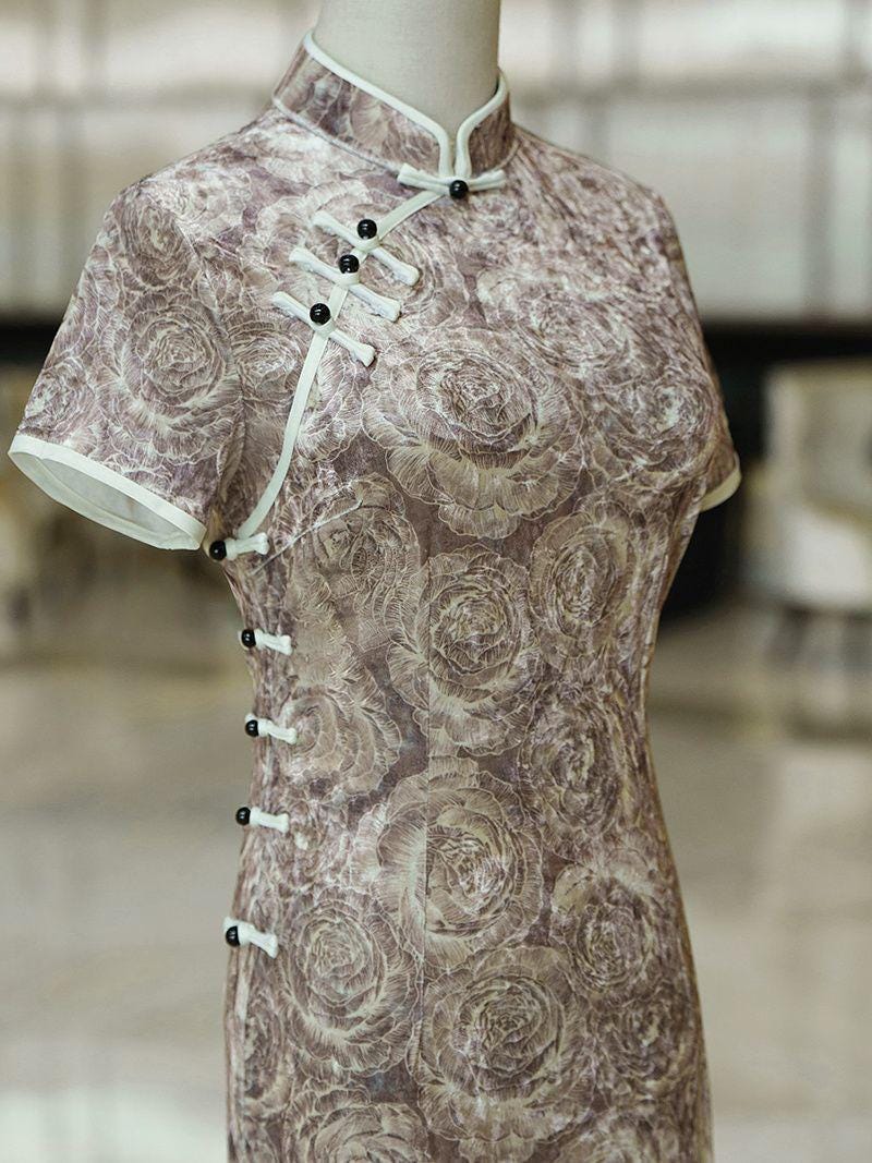 Cheongsam Chino Retro | Vestido Qipao de Terciopelo | Cheongsam Mandarín Vintage | Vestido Chino Elegante | Atuendo de Noche Tradicional