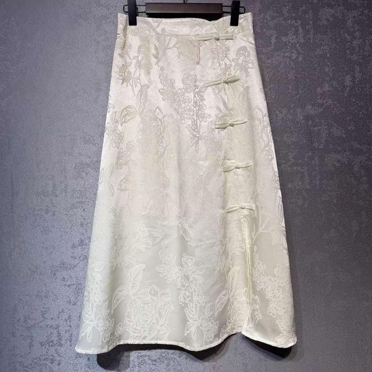 Falda Midi de Seda, Falda A-Line Morada, Estilo Vintage Tang, Falda de Seda Brocada, Falda Inspirada en Hanfu, Falda de Fiesta Jacquard,