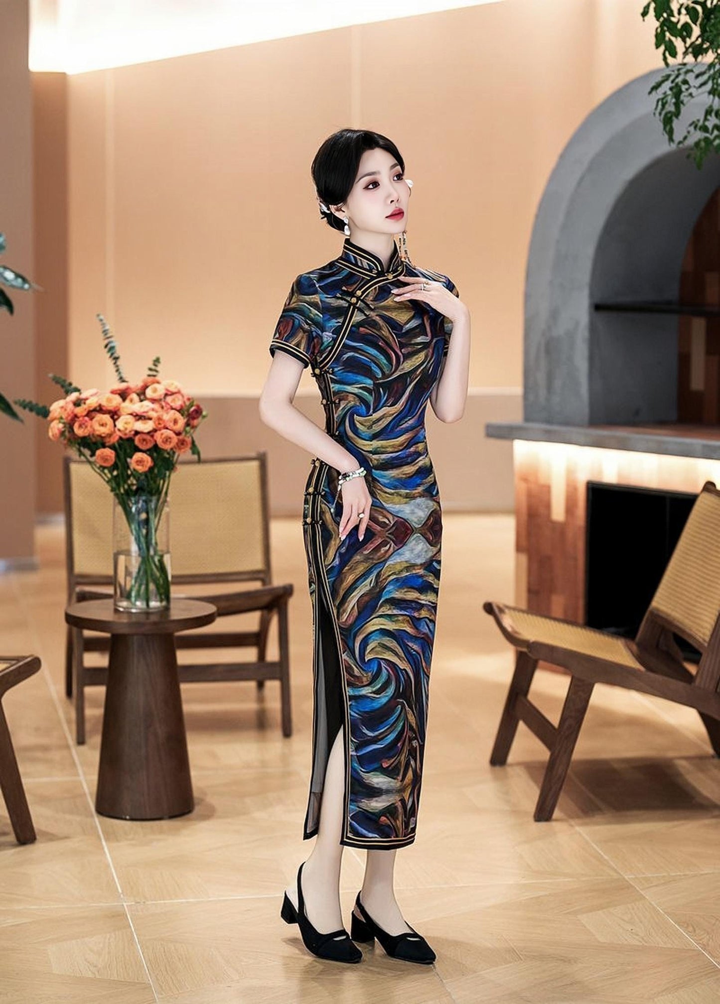 Qipao de Satén de Seda, Vestido Chino Art Decó, Antiguo Cheongsam Estilo Shangai, Vestido Formal Vintage,Traje Retro para Fiesta de Té,S-5XL
