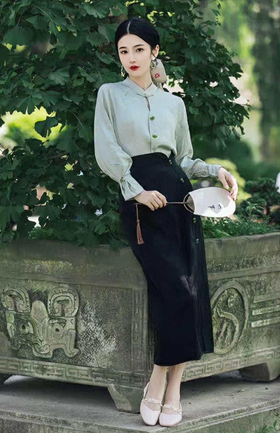 Traje chino de oficina,moderno traje Hanfu,elegante blusa Tang,moda asiática vintage,traje para la ceremonia del té,ropa de trabajo cultural