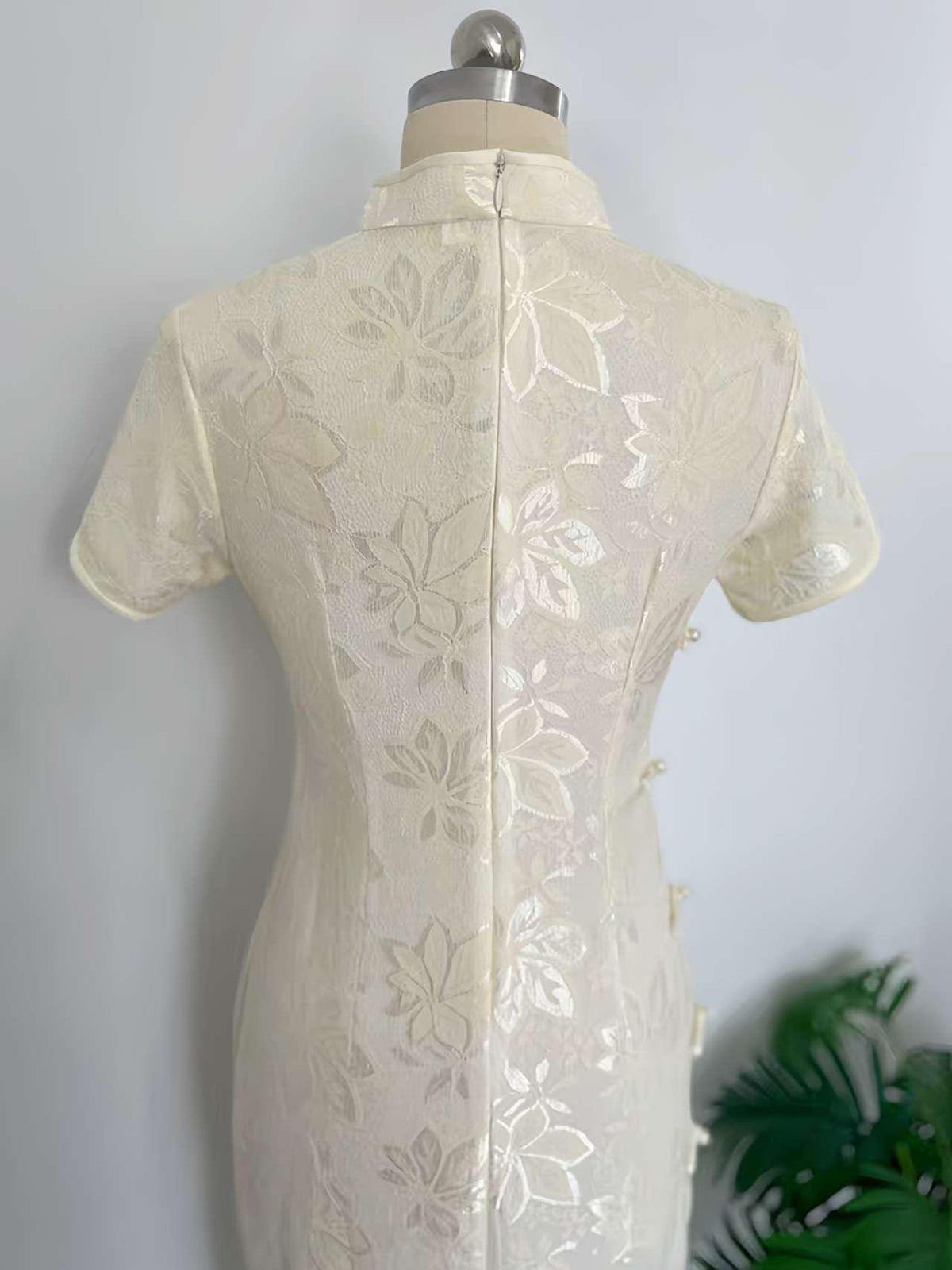 Women's White Vintage Lace Qipao Cheongsam Dress – Short Sleeve – additional product view