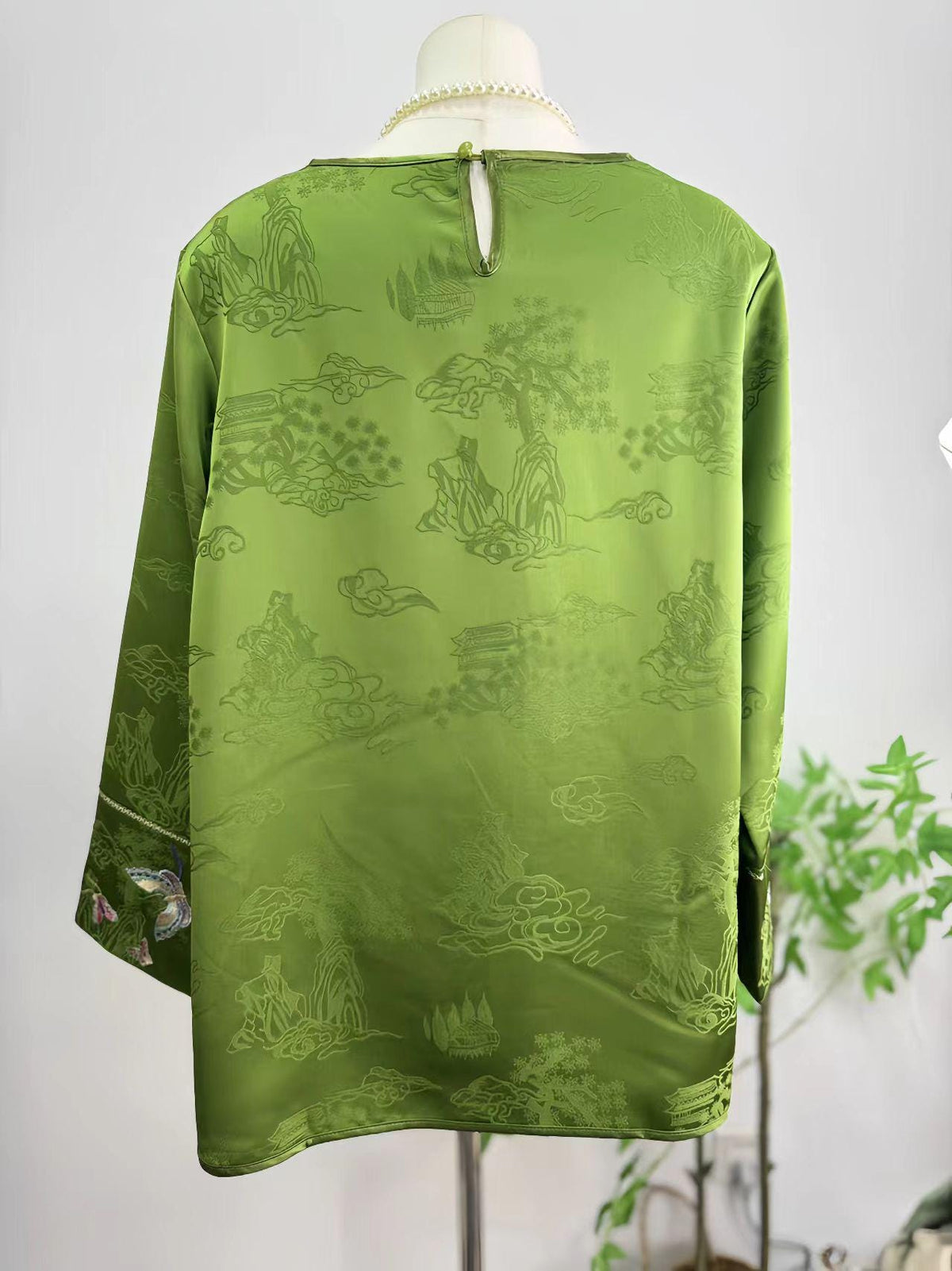 Women's Jacquard Silk Chinese Style Blouse – Landscape Print – additional product view
