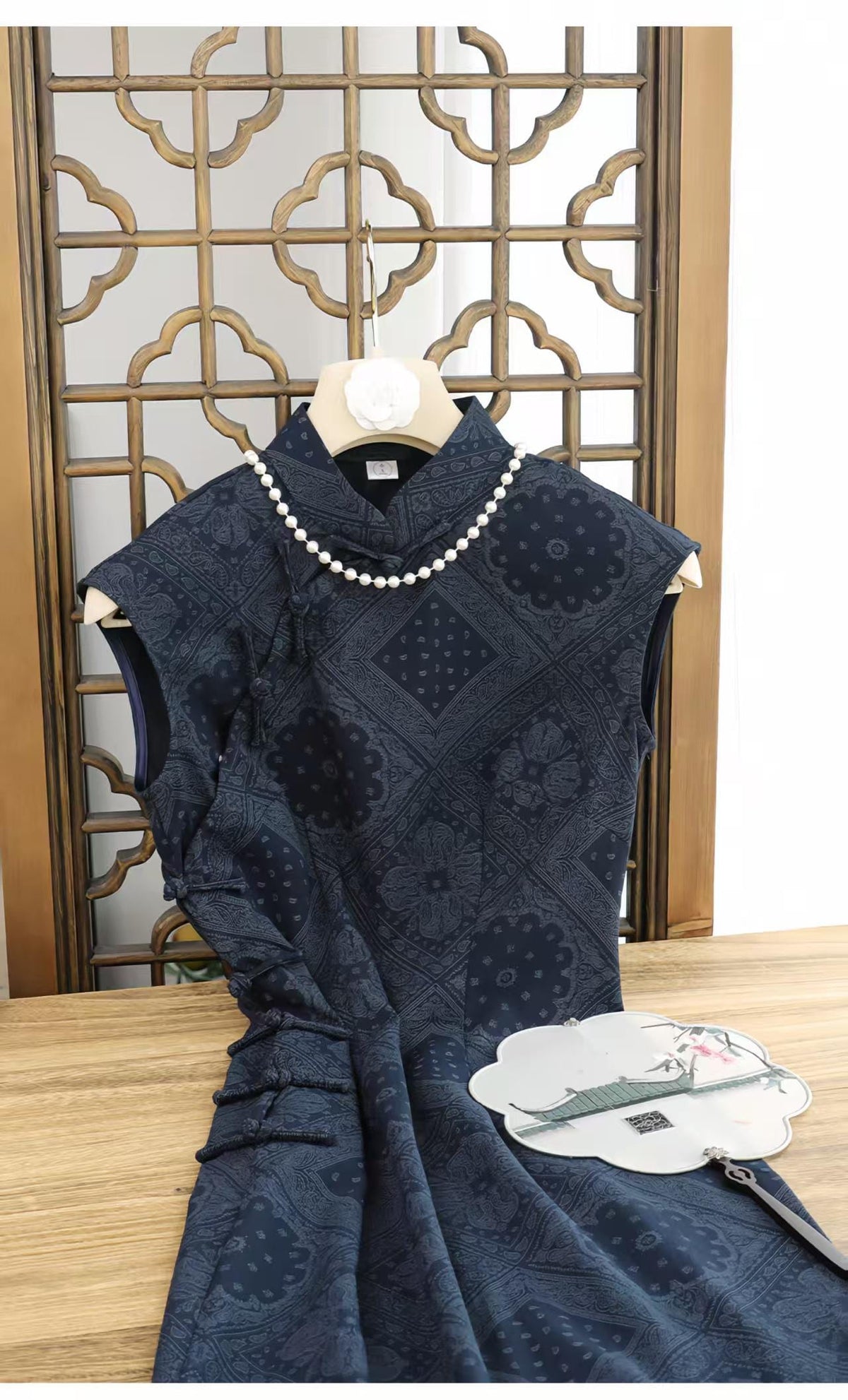 Women's Blue Vintage Qipao Cheongsam Dress – Half Sleeve – additional product view