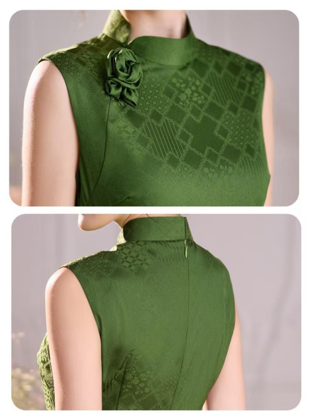 Women's Green Vintage Qipao Cheongsam Dress – additional product view