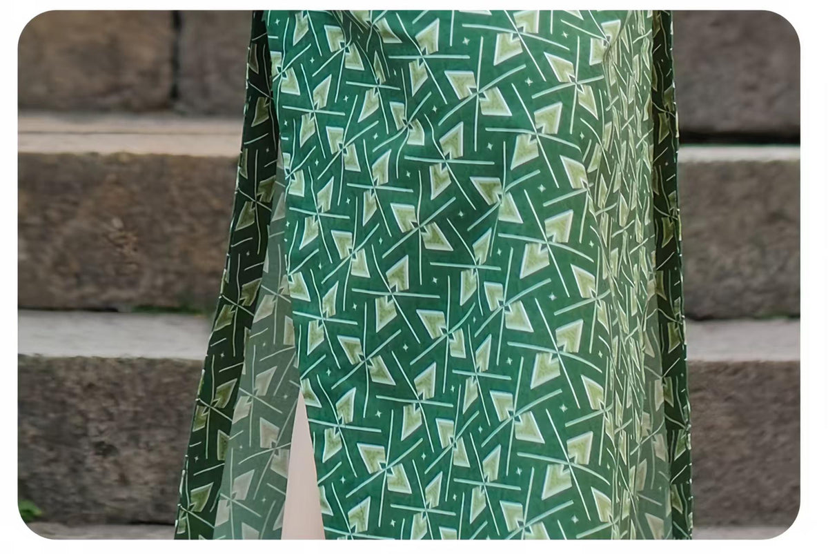 Women's Green Vintage Qipao Cheongsam Dress – Geometric Fitted – additional product view