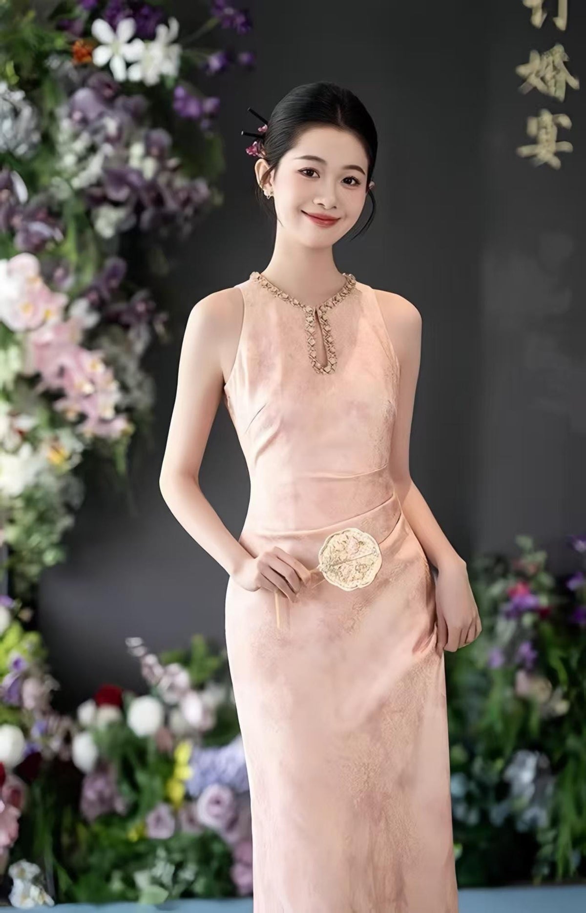 Women's Pink Elegant Qipao Cheongsam Dress – additional product view