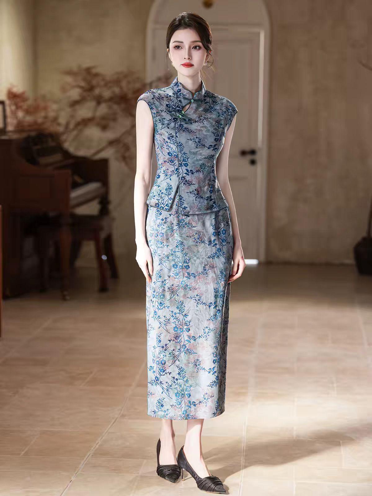 Women's Vintage Modern Chinese Two-Piece Set – Printed – additional product view